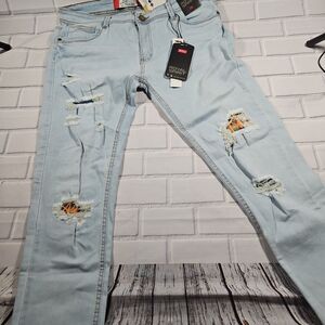 Men's Royal Spirit Denim Blue Jeans Size 36 New with tags ripped with patches